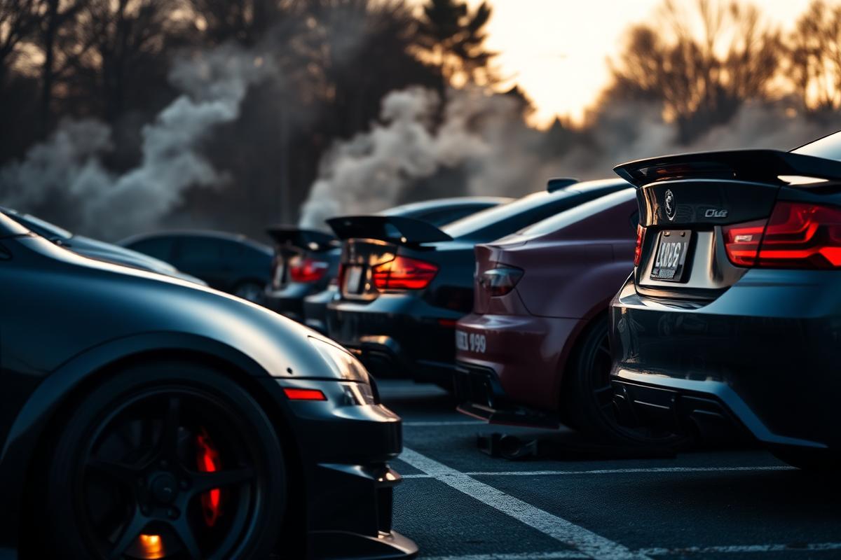 Cars gathered at a car meet